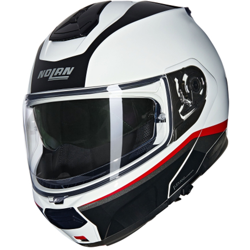 Flip-up motociklistu ķivere Nolan N100-6 Incognito N-COM 344 balta-melna-arkana
