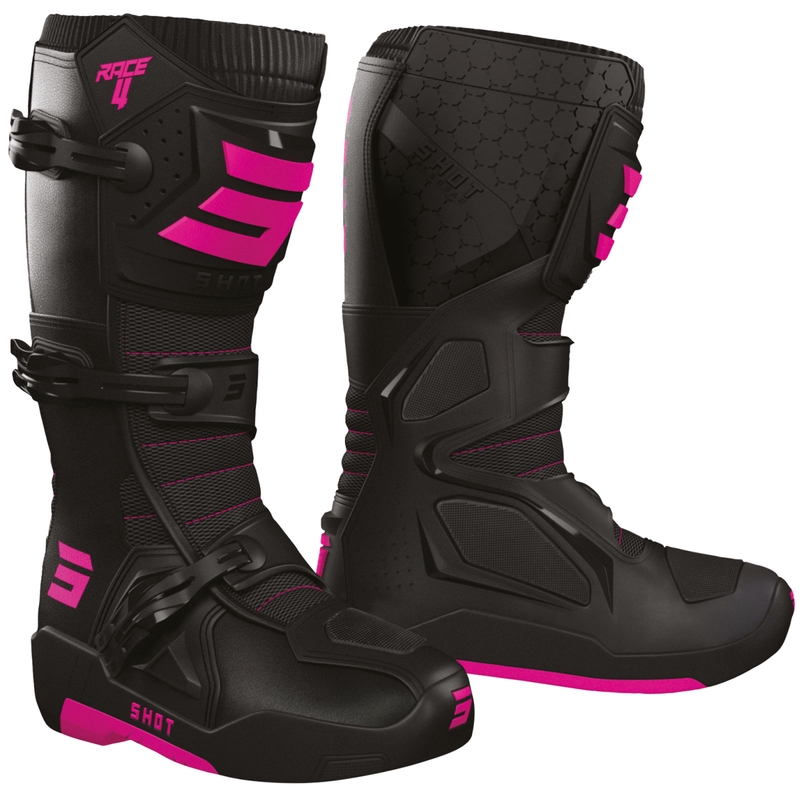 Shot Race 4 melni-fluorescēti rozā motokrosa zābaki