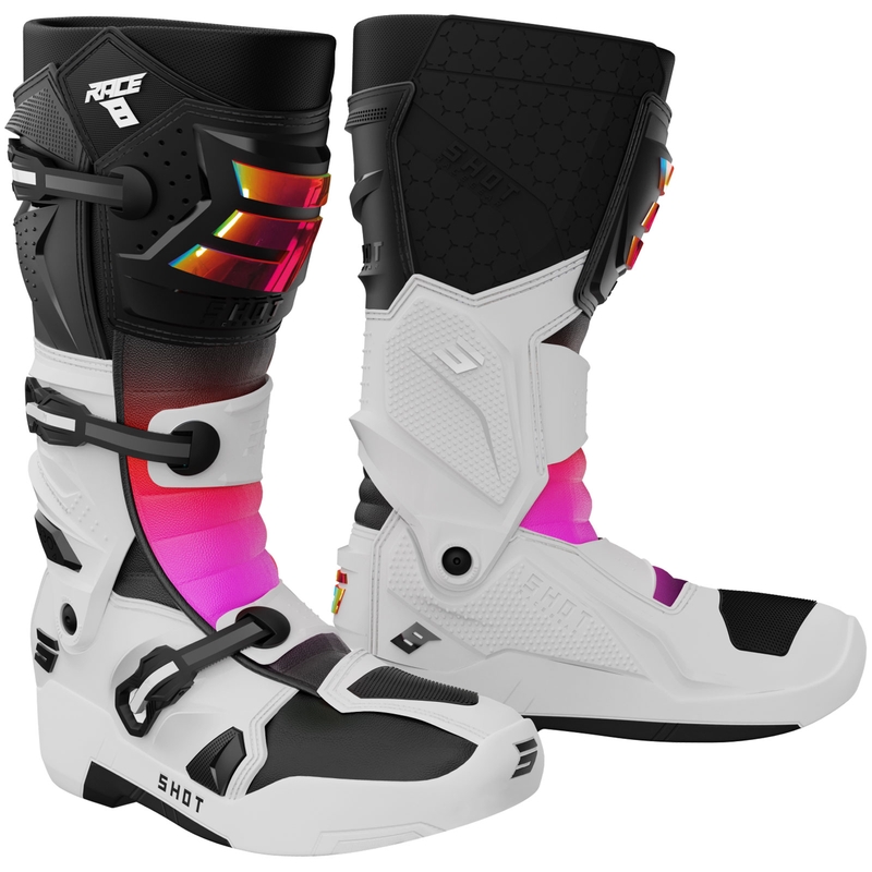 Shot Race 8 Holographic White-Black-Pink Motociklu zābaki