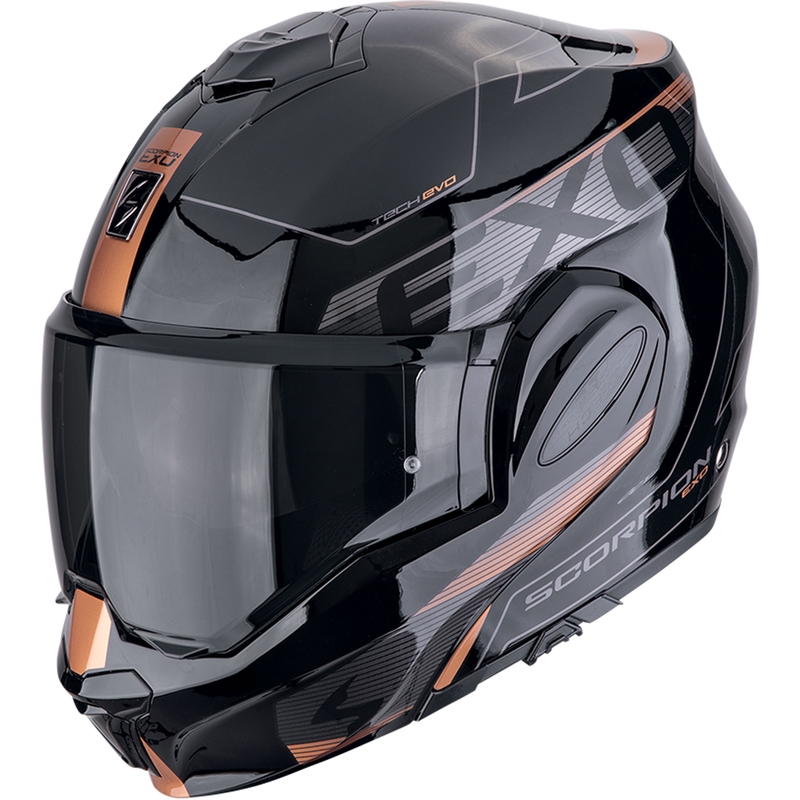 Saliekamā moto ķivere Scorpion EXO-TECH EVO TRAVELLER melnā-vara krāsā