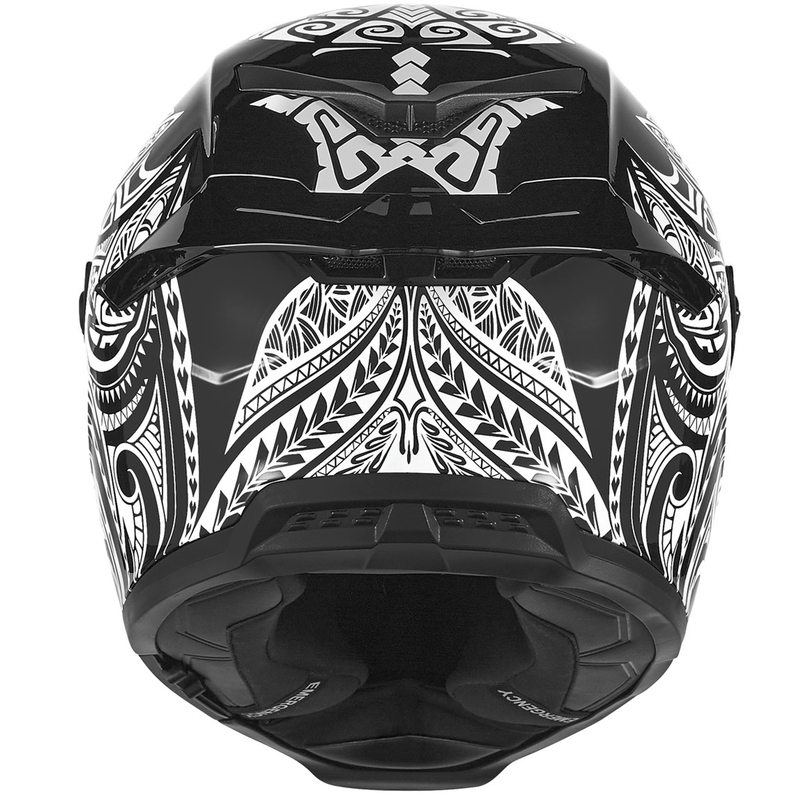 NOX Exlusiv Goliath Maori pilnas sejas motocikla ķivere melna-balta