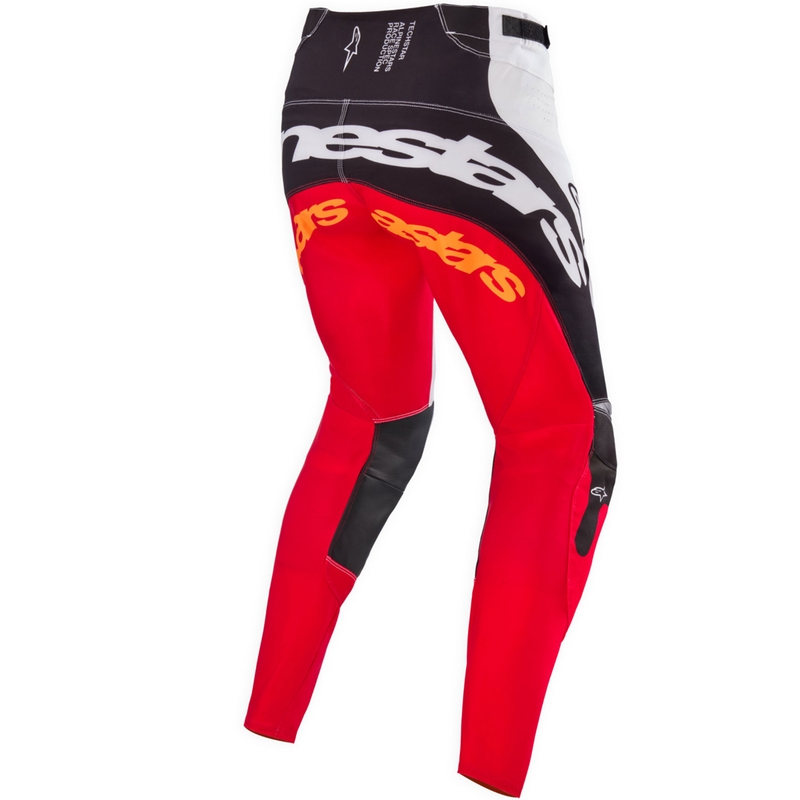 Alpinestars Techstar ierobežotas izlaiduma Deep melni-balti-fluo sarkani-oranžas motokrosa bikses