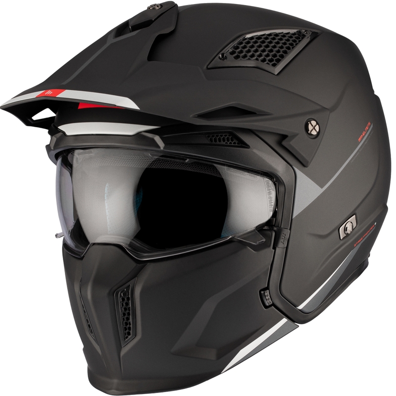 MT Streetfighter SV S Solid A1 atvērtā sejas ķivere ar masku melna matēta