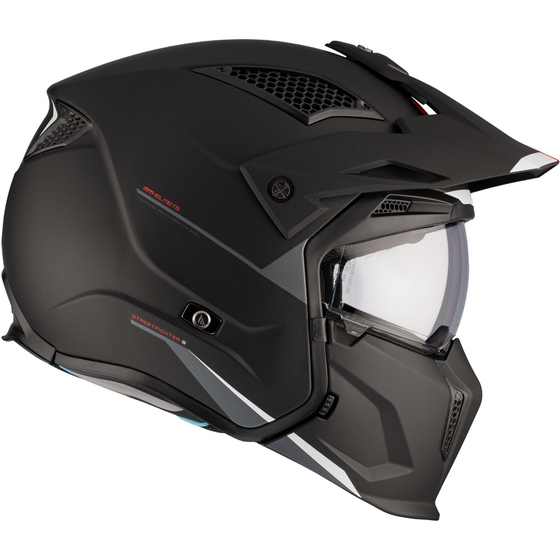 MT Streetfighter SV S Solid A1 atvērtā sejas ķivere ar masku melna matēta