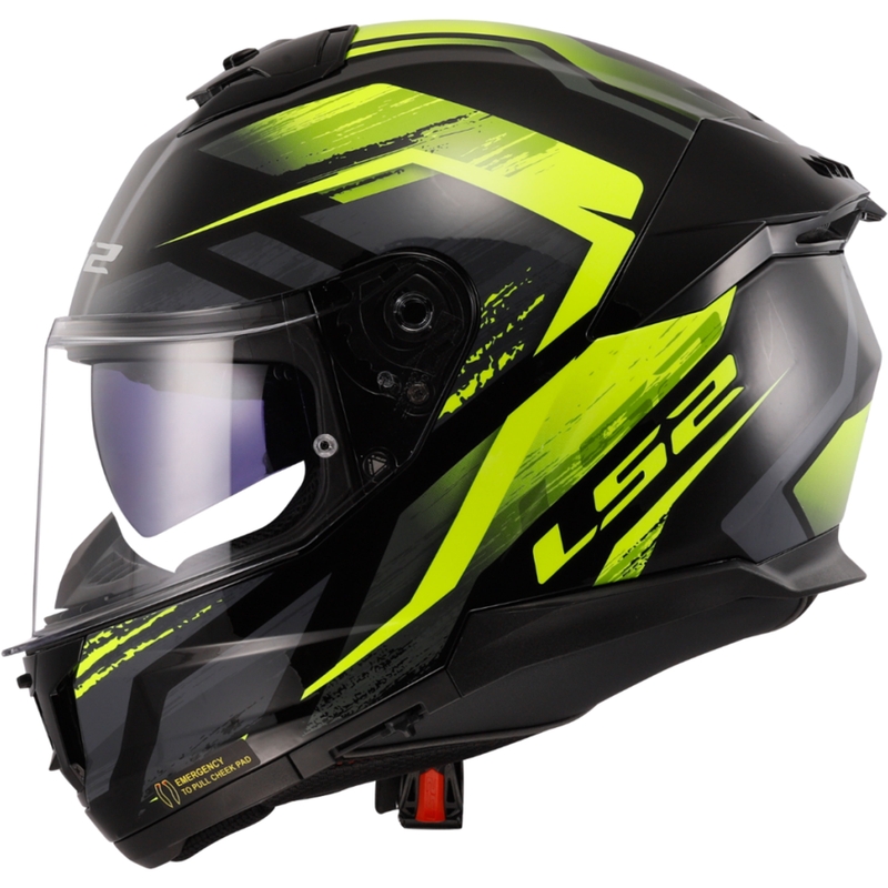 LS2 FF808 Stream II Fury melns-fluo dzeltens integrālā motocikla ķivere