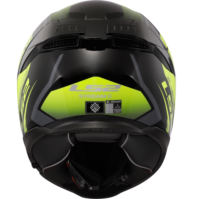 LS2 FF808 Stream II Fury melns-fluo dzeltens integrālā motocikla ķivere