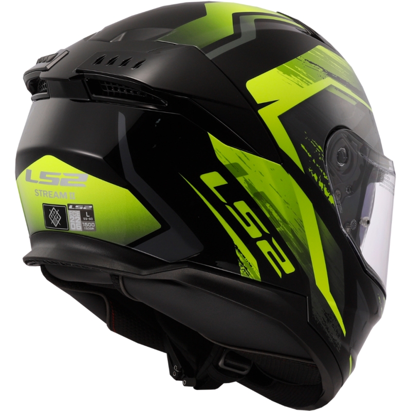 LS2 FF808 Stream II Fury melns-fluo dzeltens integrālā motocikla ķivere