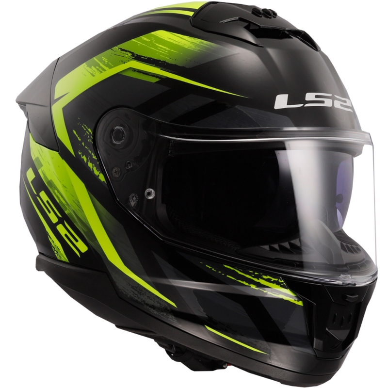 LS2 FF808 Stream II Fury melns-fluo dzeltens integrālā motocikla ķivere