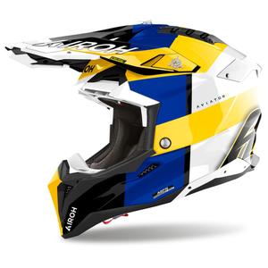 Motokrosa ķivere Airoh Aviator 3 Monarch blue-yellow glossy