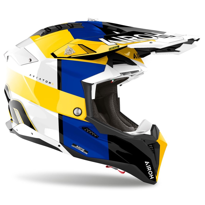Motokrosa ķivere Airoh Aviator 3 Monarch blue-yellow glossy