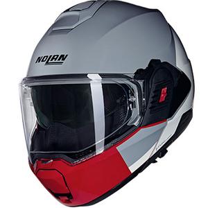 Nolan N120-1 Grafo N-COM 349 pelēkbaltsarkana saliekama motocikla ķivere