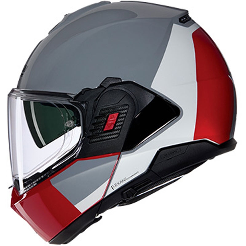 Nolan N120-1 Grafo N-COM 349 pelēkbaltsarkana saliekama motocikla ķivere