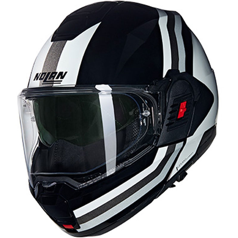 Atverama motocikla ķivere Nolan N120-1 Lineo N-COM 348 melna-balta-sudraba