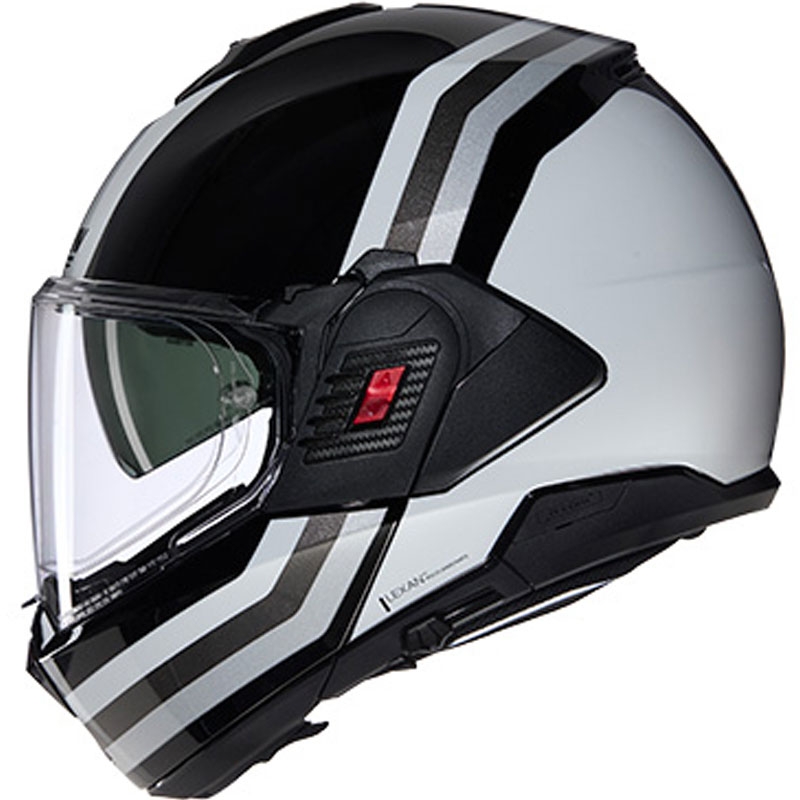 Atverama motocikla ķivere Nolan N120-1 Lineo N-COM 348 melna-balta-sudraba