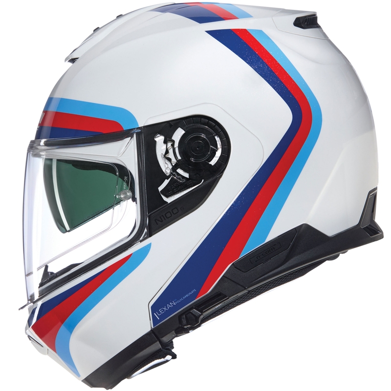 Atverama motocikla ķivere Nolan N100-6 Assoluto N-COM 347 balta-sarkana-zila
