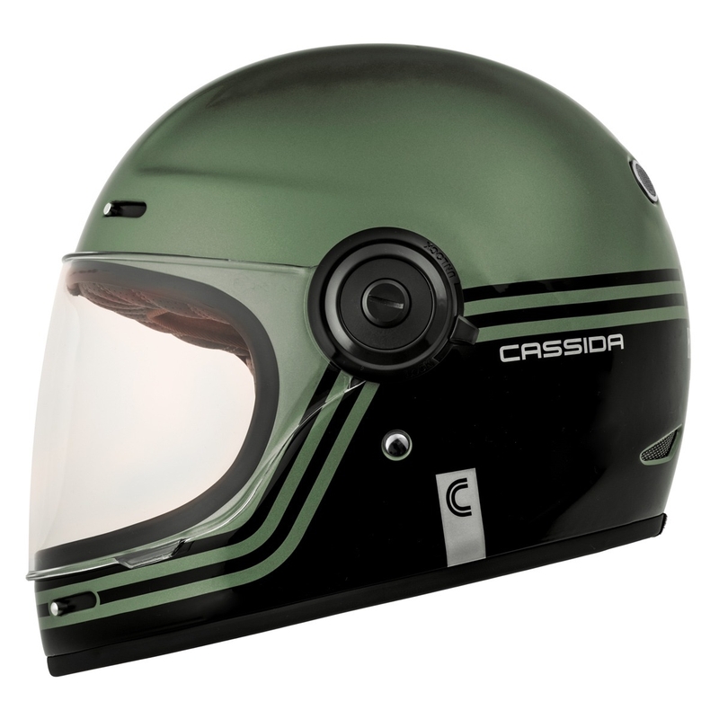 Integrālā motociklista ķivere Cassida Fibre Super Hooligan melnā-zaļā krāsā - II klase