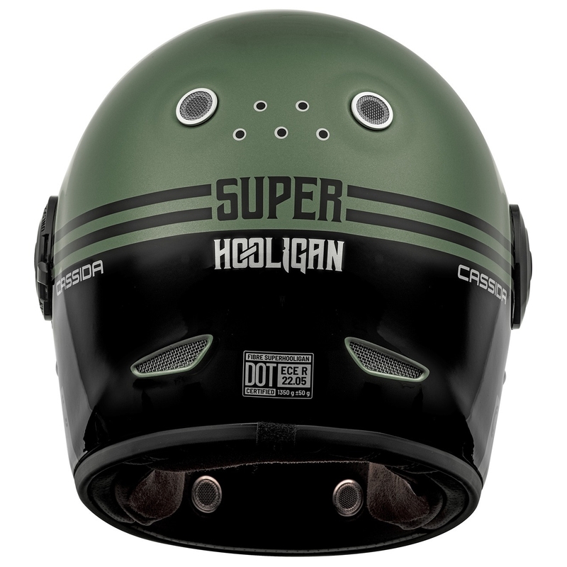 Integrālā motociklista ķivere Cassida Fibre Super Hooligan melnā-zaļā krāsā - II klase