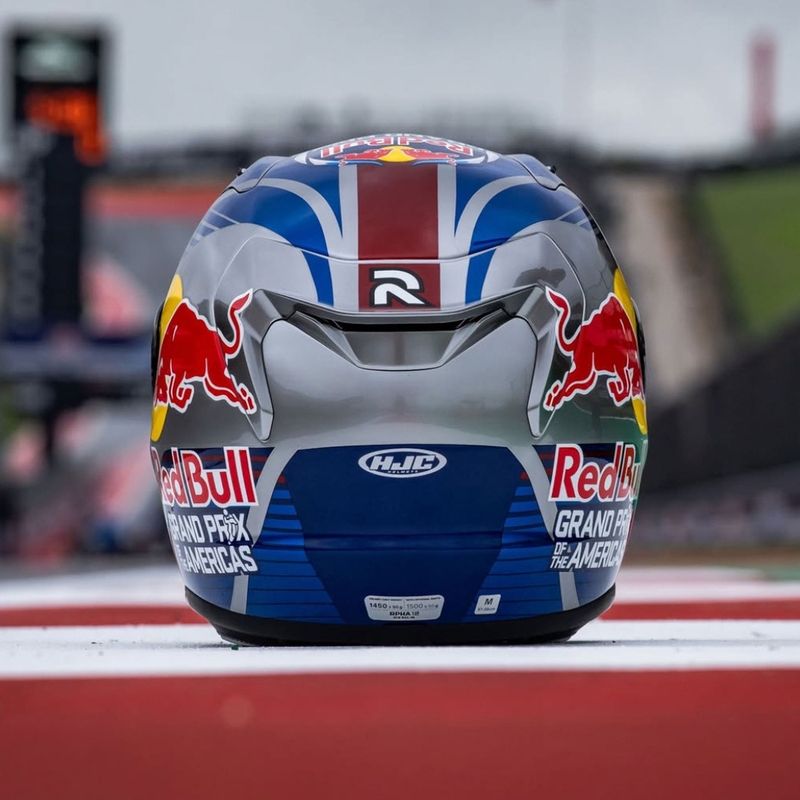 Integrālā motociklista ķivere HJC RPHA 12 Red Bull Austin GP II MC21 zili pelēka