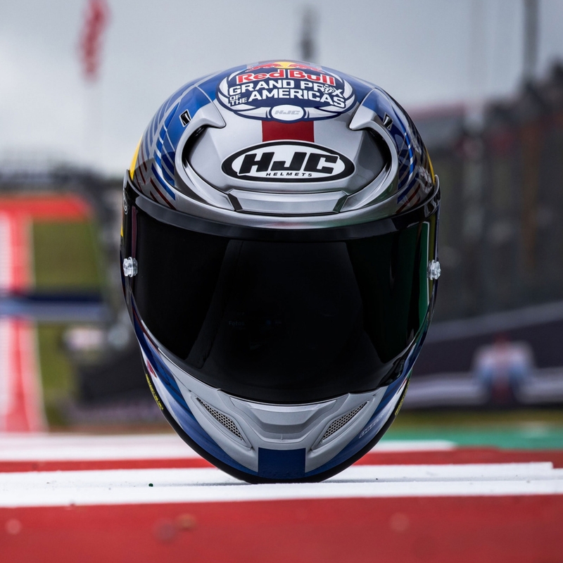 Integrālā motociklista ķivere HJC RPHA 12 Red Bull Austin GP II MC21 zili pelēka