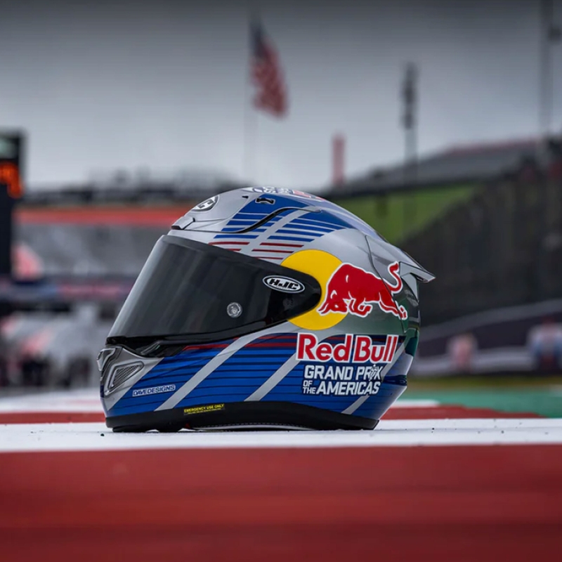 Integrālā motociklista ķivere HJC RPHA 12 Red Bull Austin GP II MC21 zili pelēka
