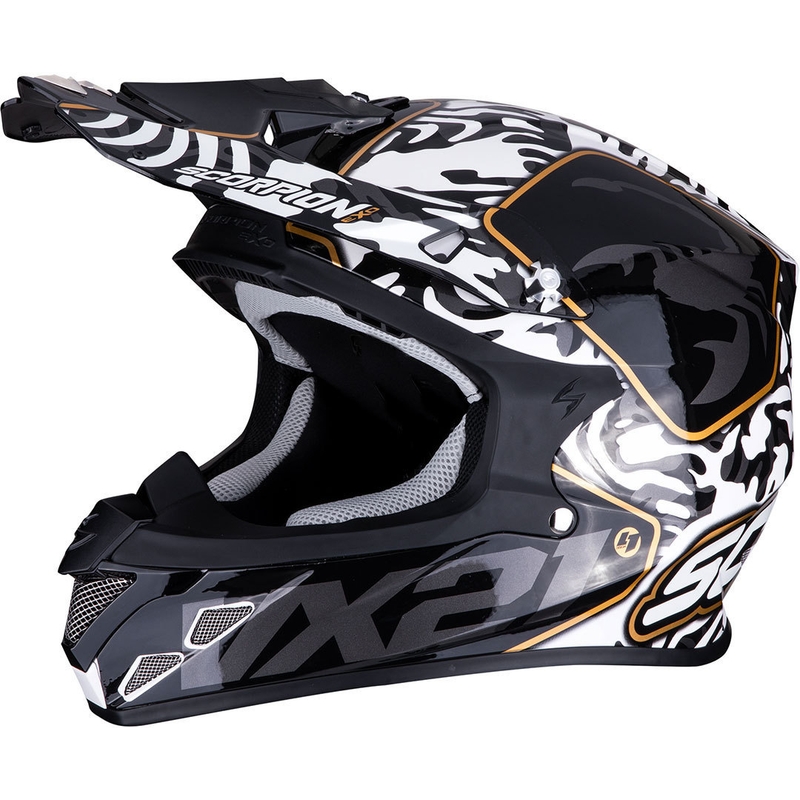 Motokrosa ķivere Scorpion VX-21 Air Gnarly melnā un baltā krāsā