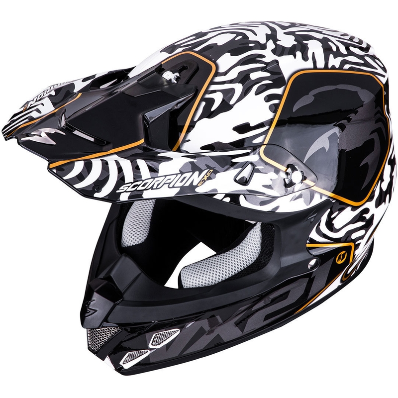 Motokrosa ķivere Scorpion VX-21 Air Gnarly melnā un baltā krāsā