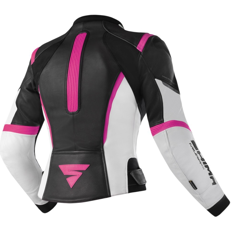 Sieviešu motocikla jaka Shima Miura 2.0 melnā, baltā un rozā krāsā