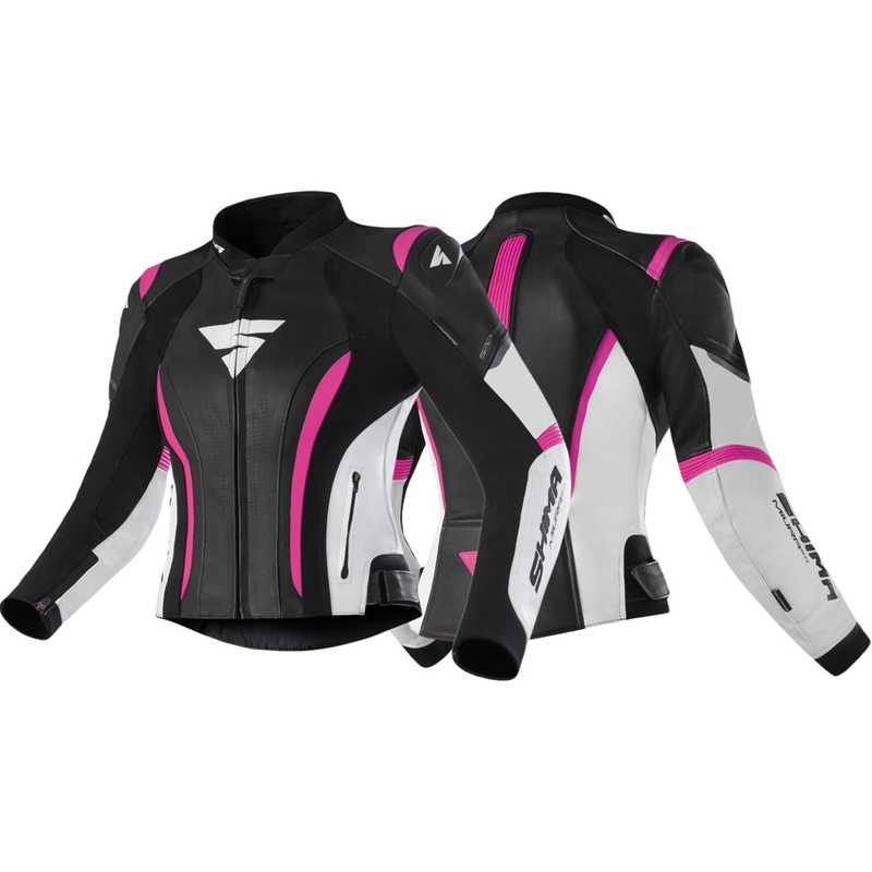 Sieviešu motocikla jaka Shima Miura 2.0 melnā, baltā un rozā krāsā