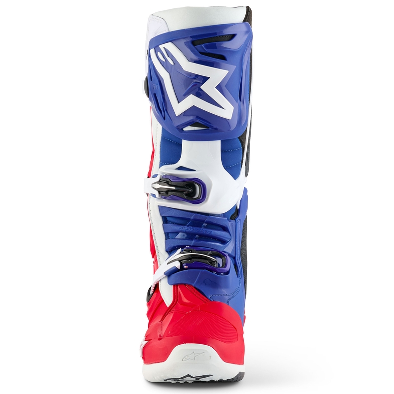 Alpinestars Tech 10 ierobežotas sērijas FORTITUDE balti-zili-sarkani motocikla zābaki
