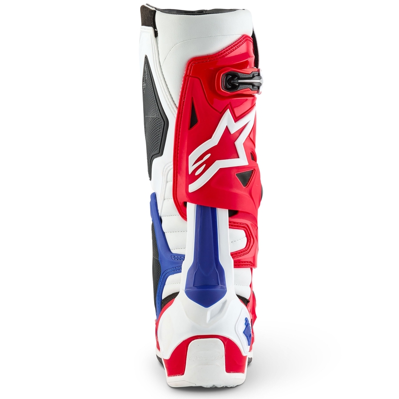 Alpinestars Tech 10 ierobežotas sērijas FORTITUDE balti-zili-sarkani motocikla zābaki