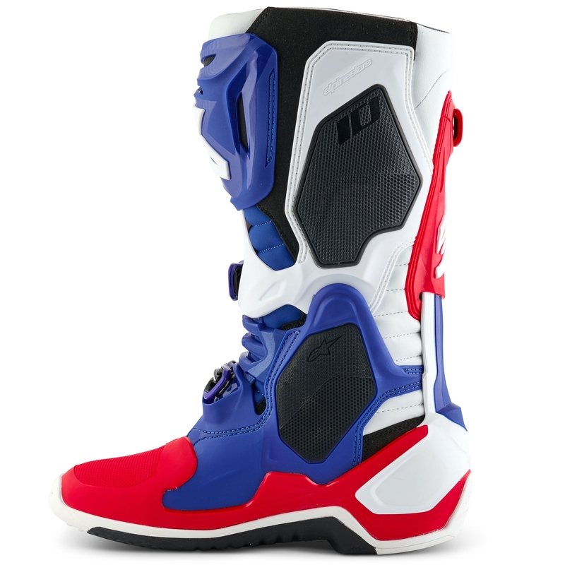 Alpinestars Tech 10 ierobežotas sērijas FORTITUDE balti-zili-sarkani motocikla zābaki