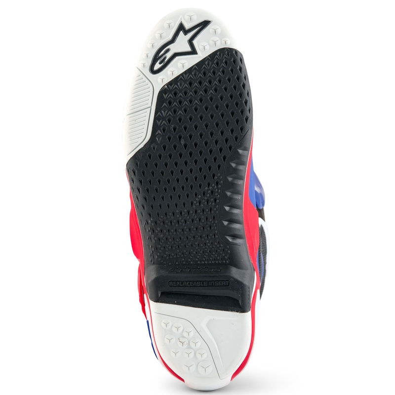 Alpinestars Tech 10 ierobežotas sērijas FORTITUDE balti-zili-sarkani motocikla zābaki