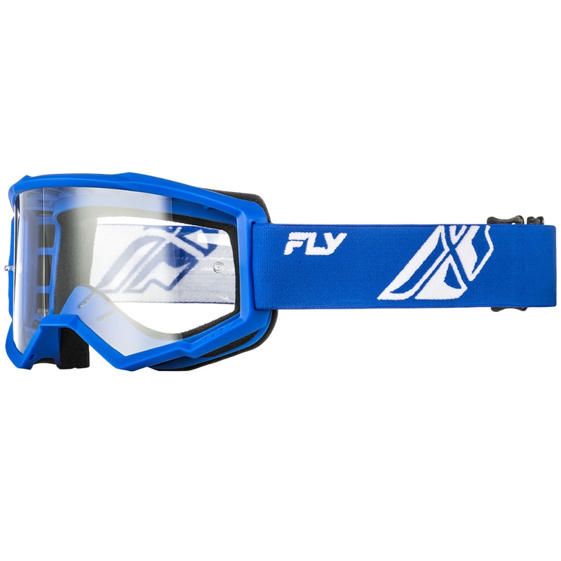 Motokrosa brilles Fly Racing Focus zilas un baltas ar caurspīdīgu pleksi