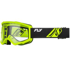 Motokrosa brilles Fly Racing Focus black-fluo green ar caurspīdīgu pleksi