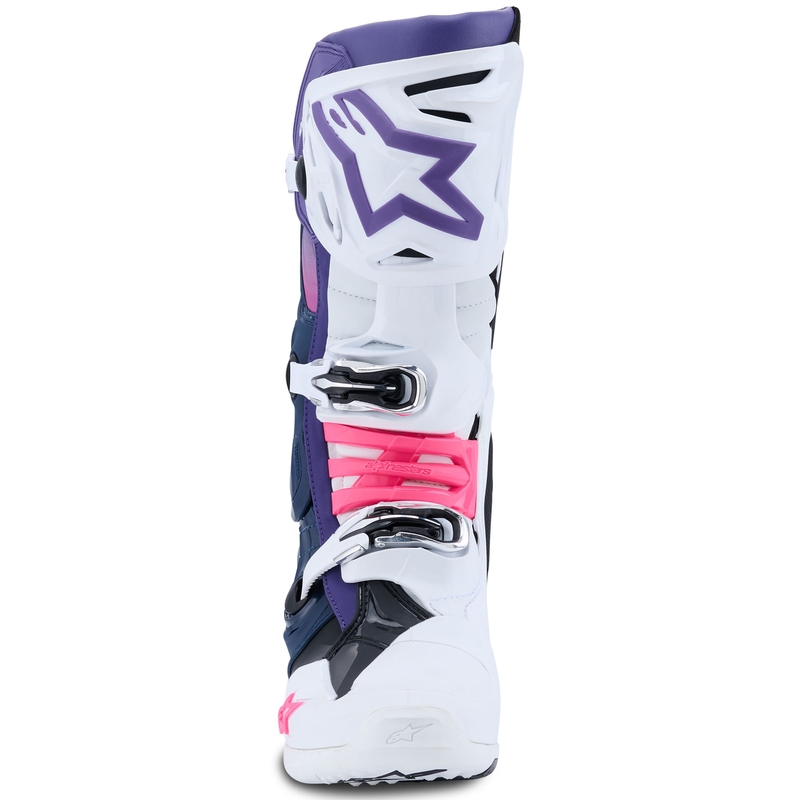 Alpinestars Tech 10 white-purple-blue-fluo pink motociklu zābaki