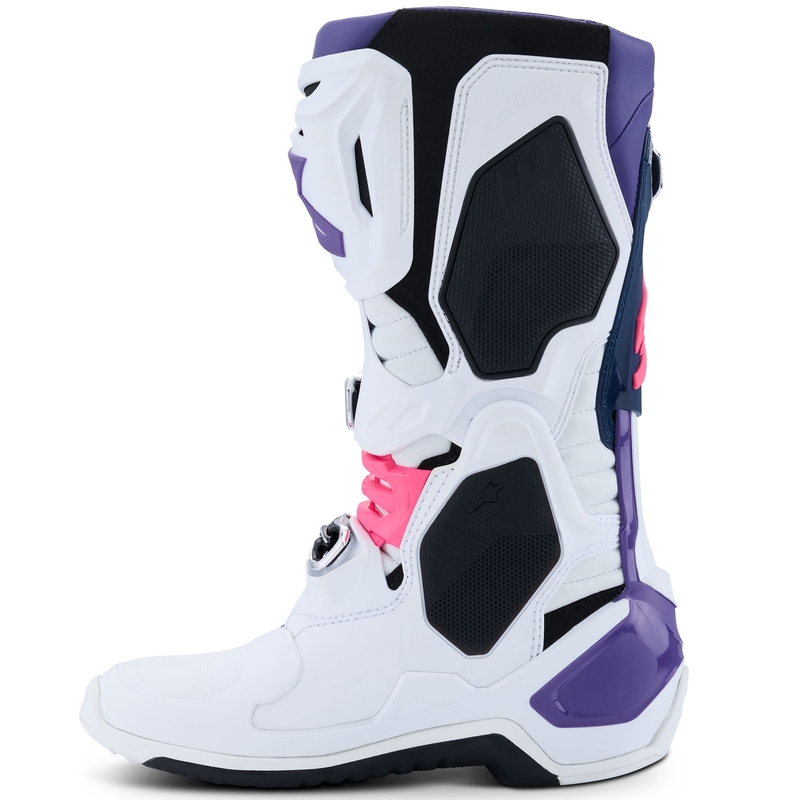 Alpinestars Tech 10 white-purple-blue-fluo pink motociklu zābaki
