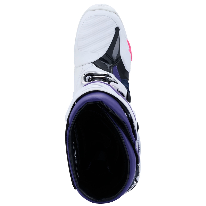 Alpinestars Tech 10 white-purple-blue-fluo pink motociklu zābaki