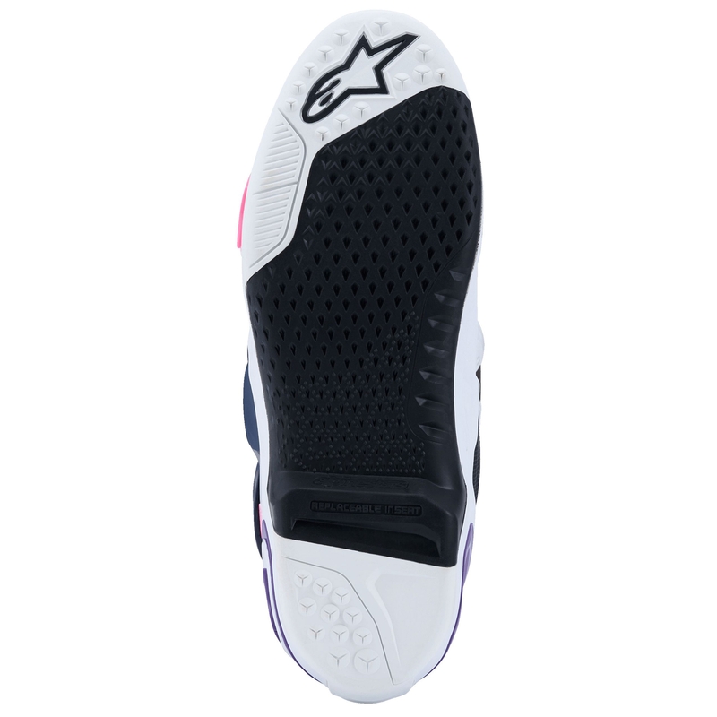 Alpinestars Tech 10 white-purple-blue-fluo pink motociklu zābaki