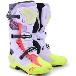 Alpinestars Tech 10 Supervented violeti-fluo dzelteni-rozā motocikla zābaki