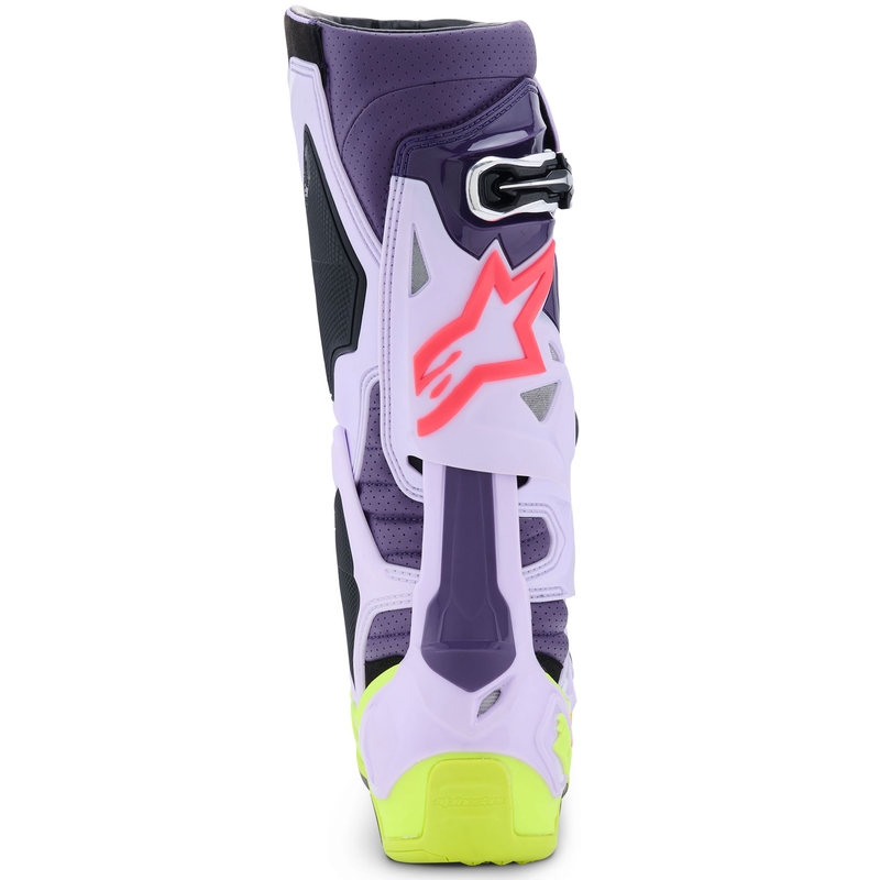 Alpinestars Tech 10 Supervented violeti-fluo dzelteni-rozā motocikla zābaki
