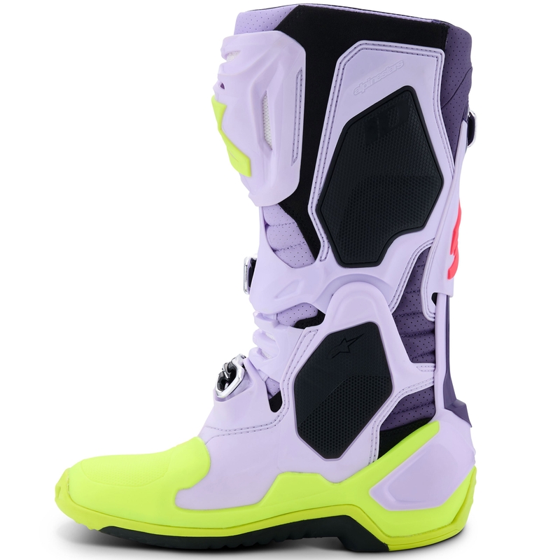Alpinestars Tech 10 Supervented violeti-fluo dzelteni-rozā motocikla zābaki
