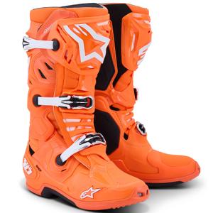 Alpinestars Tech 10 Supervented fluo oranži-melni-balti motocikla zābaki