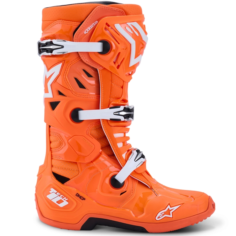 Alpinestars Tech 10 Supervented fluo oranži-melni-balti motocikla zābaki