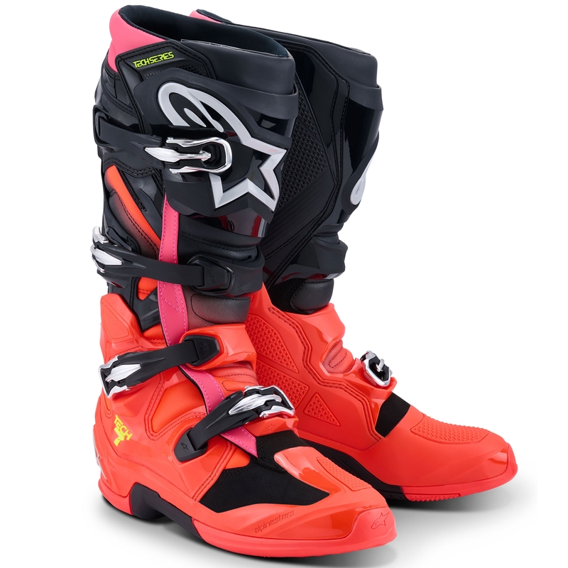 Alpinestars Tech 7 Black-Fluo Red-Fluo Pink motociklu zābaki