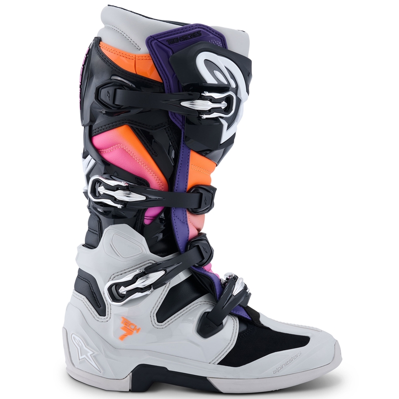 Alpinestars Tech 7 Black-Light Grey-Fluo Orange-Gradient motociklu zābaki
