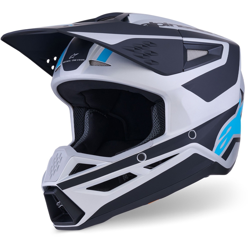Alpinestars S-M3 Heat motokrosa ķivere sudraba-zilā-melnā matēta
