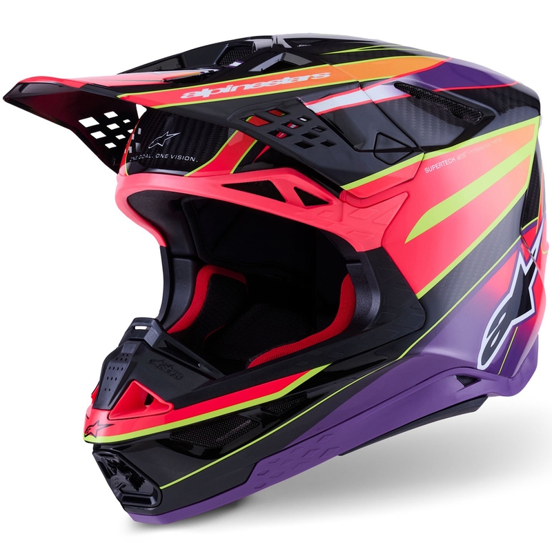 Alpinestars Supertech S-M10 Era rozā-violeti-fluo dzeltena motokrosa ķivere