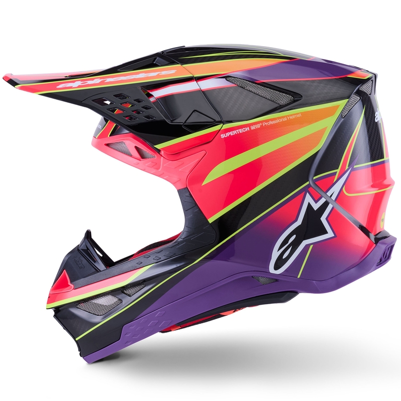 Alpinestars Supertech S-M10 Era rozā-violeti-fluo dzeltena motokrosa ķivere