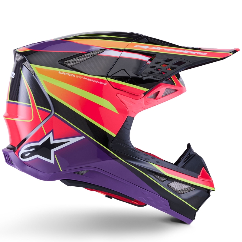 Alpinestars Supertech S-M10 Era rozā-violeti-fluo dzeltena motokrosa ķivere