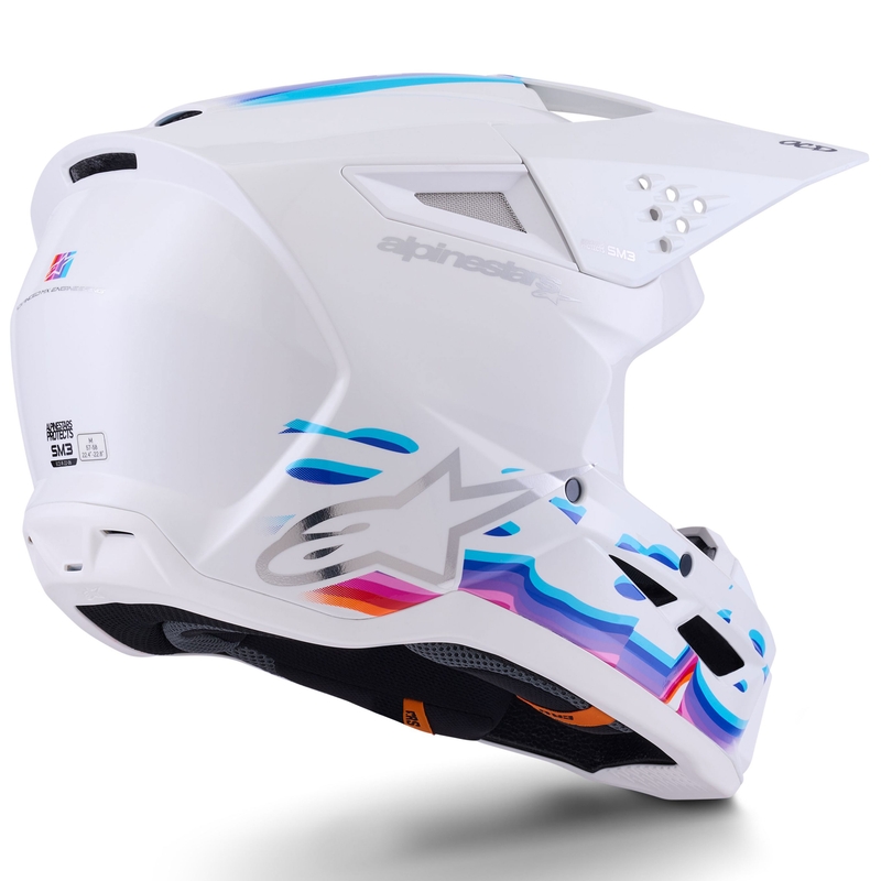 Alpinestars S-M3 Force motokrosa ķivere balta-dzeltena-rozā-violeta